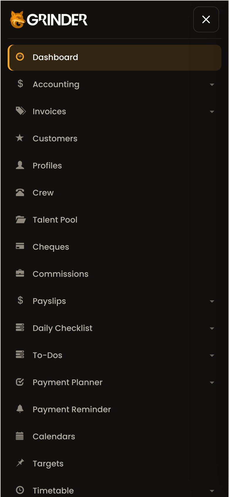 Grinder menu open on a phone